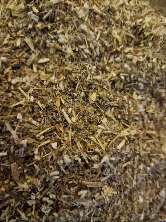close up of Cabbage Thistle herb dried and cut, an herbal remedy from Botanical Remedies herbal dispensary, loose herbal tea