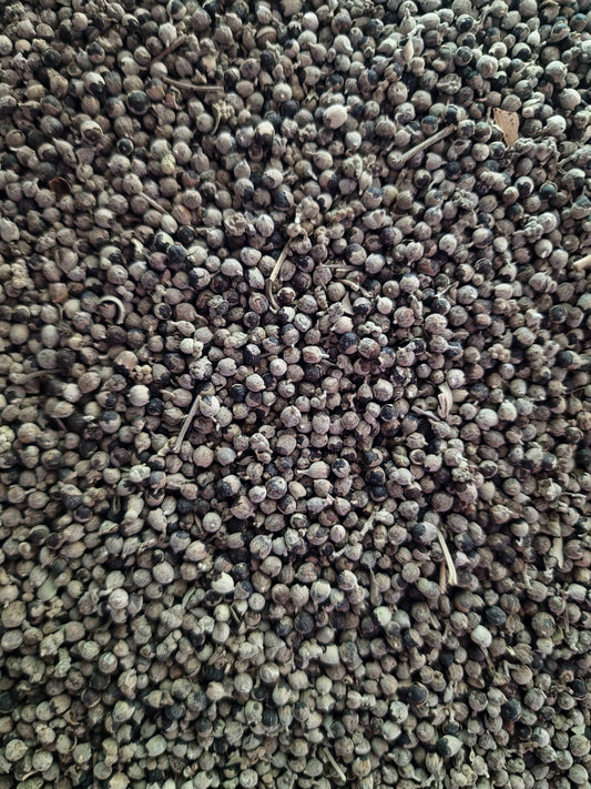 close up of dried Chaste tree berries, an loose herbal tea from Botanical Remedies