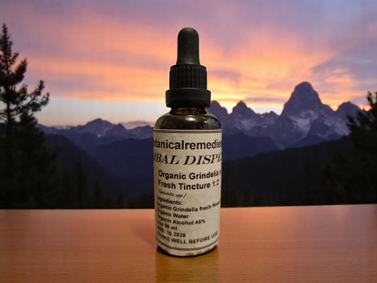 Bottle with Organic grindelia Tincture, and herbal remedy
