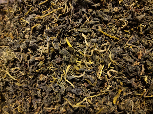 close up of Gynostemma Jiaogulan leaf from Botanical Remedies herbal dispensary, an herbal remedy, loose herbal tea