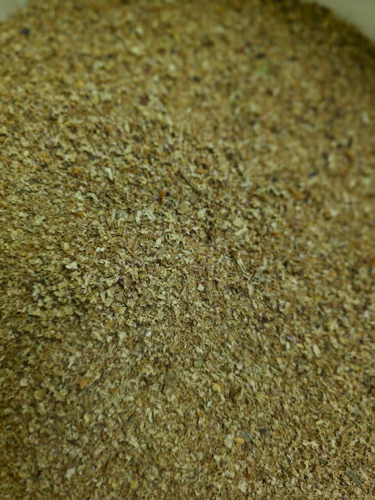 Close-up of a dried and cut Horse chestnut flowers, an herbal remedy from Botanical Remedies herbal dispensary, loose herbal tea