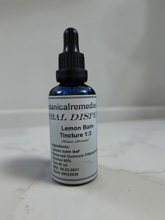 Bottle of Botanical Remedies Lemon balm tincture, superior potency, calming and relaxing herbal remedy designed for herbalists