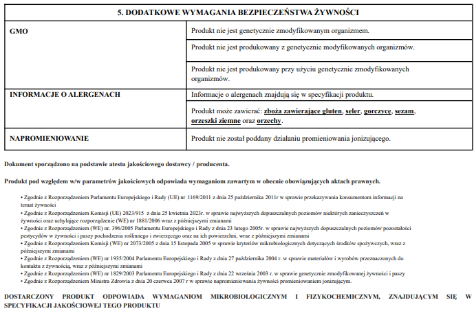 Document with safety and allergen information for lemon vervain