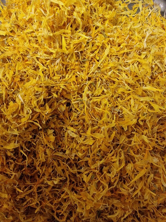 close up of Marigold flower petals, an loose herbal tea