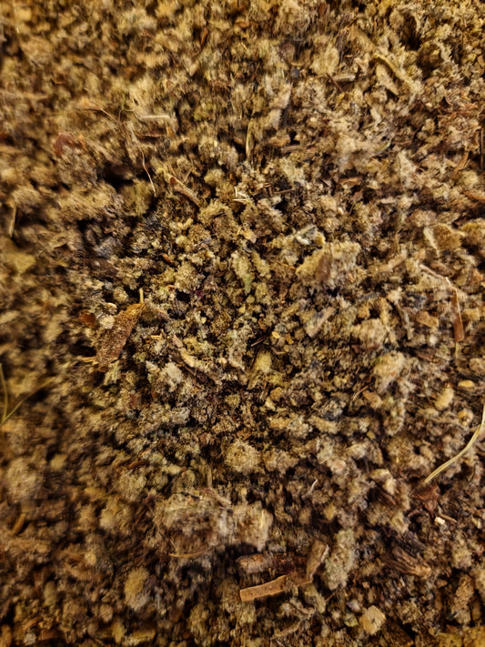 close up of dried and cut Mullein leaf, loose herbal tea from Botanical Remedies herbal dispensary