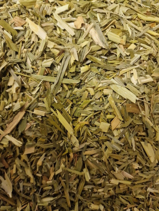 close up of dried and cut oat straw, an herbal remedy from Botanical Remedies herbal dispensary, loose herbal tea