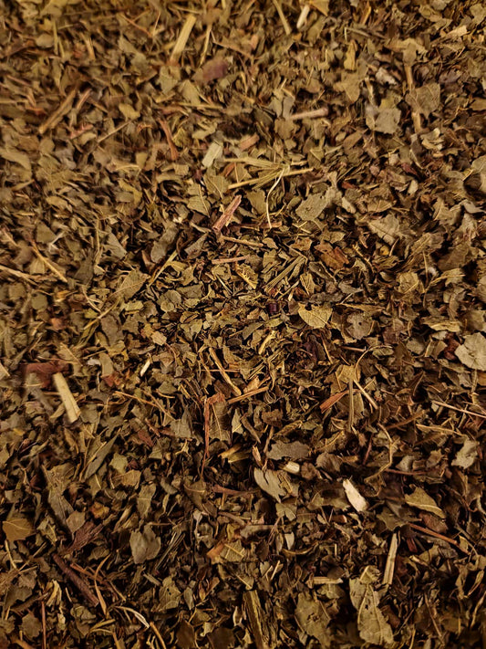 Close-up of dried Organic Blackberry leaf, an herbal remedy from Botanical Remedies herbal dispensary, loose herbal tea