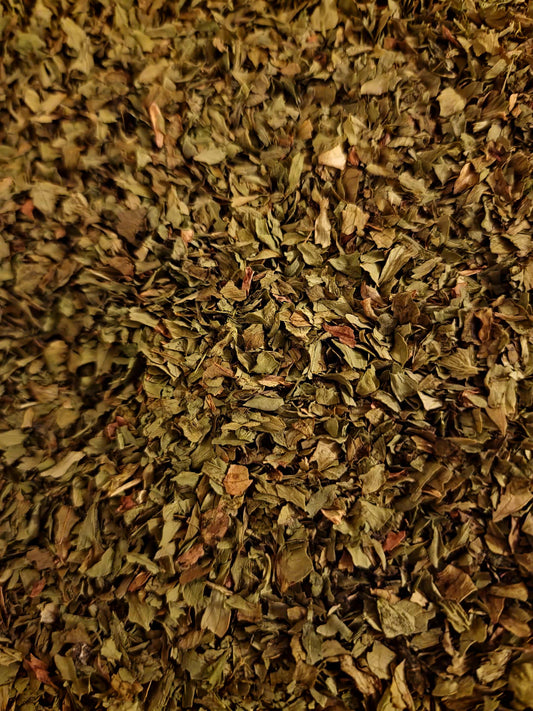 Close-up of dried Organic Lovage leaf, an herbal remedy from Botanical Remedies herbal dispensary, loose herbal tea