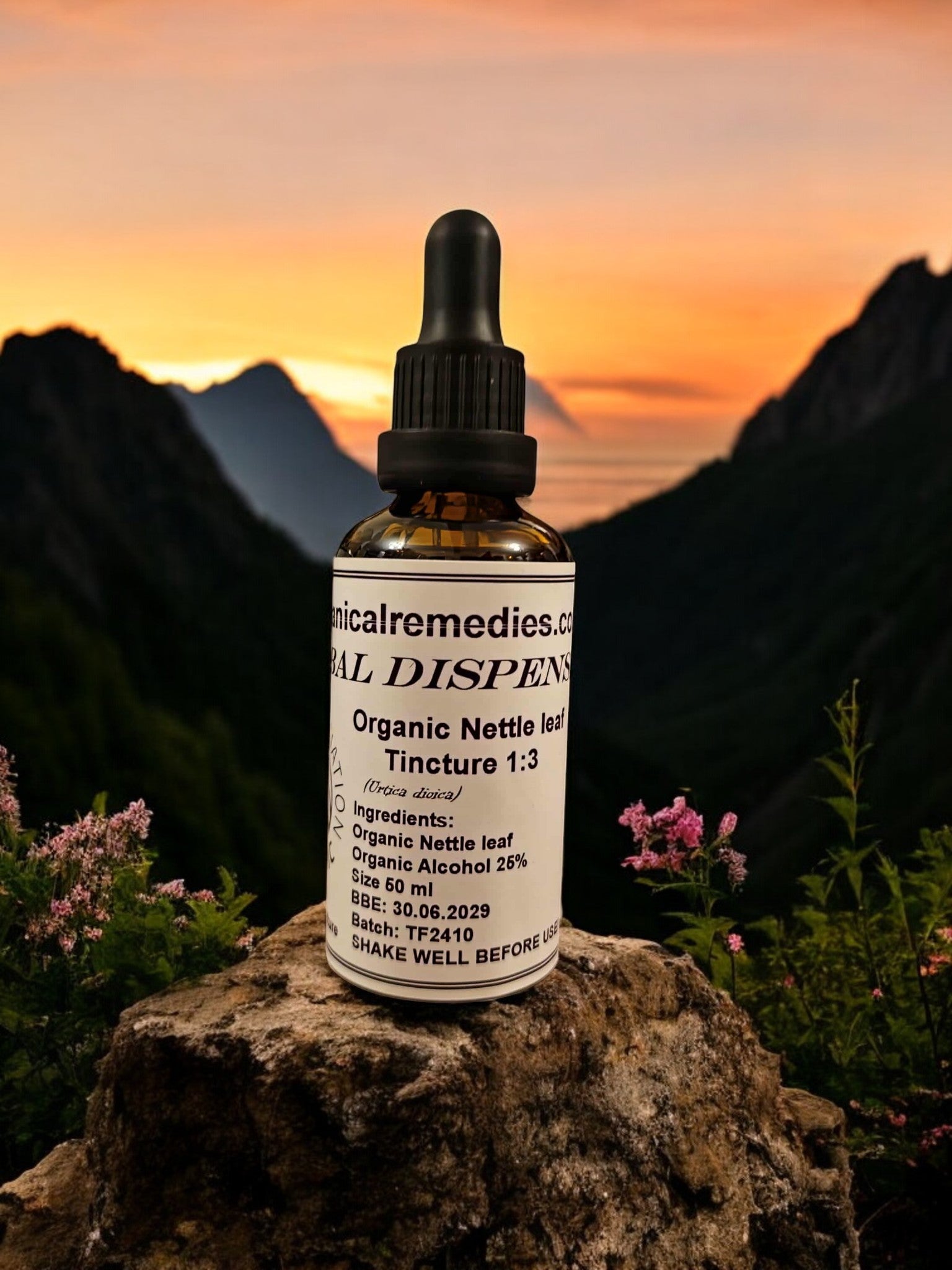 Dropper Bottle of Organic Nettle Leaf Tincture, an herbal Remedy from Botanical Remedies herbal dispensary