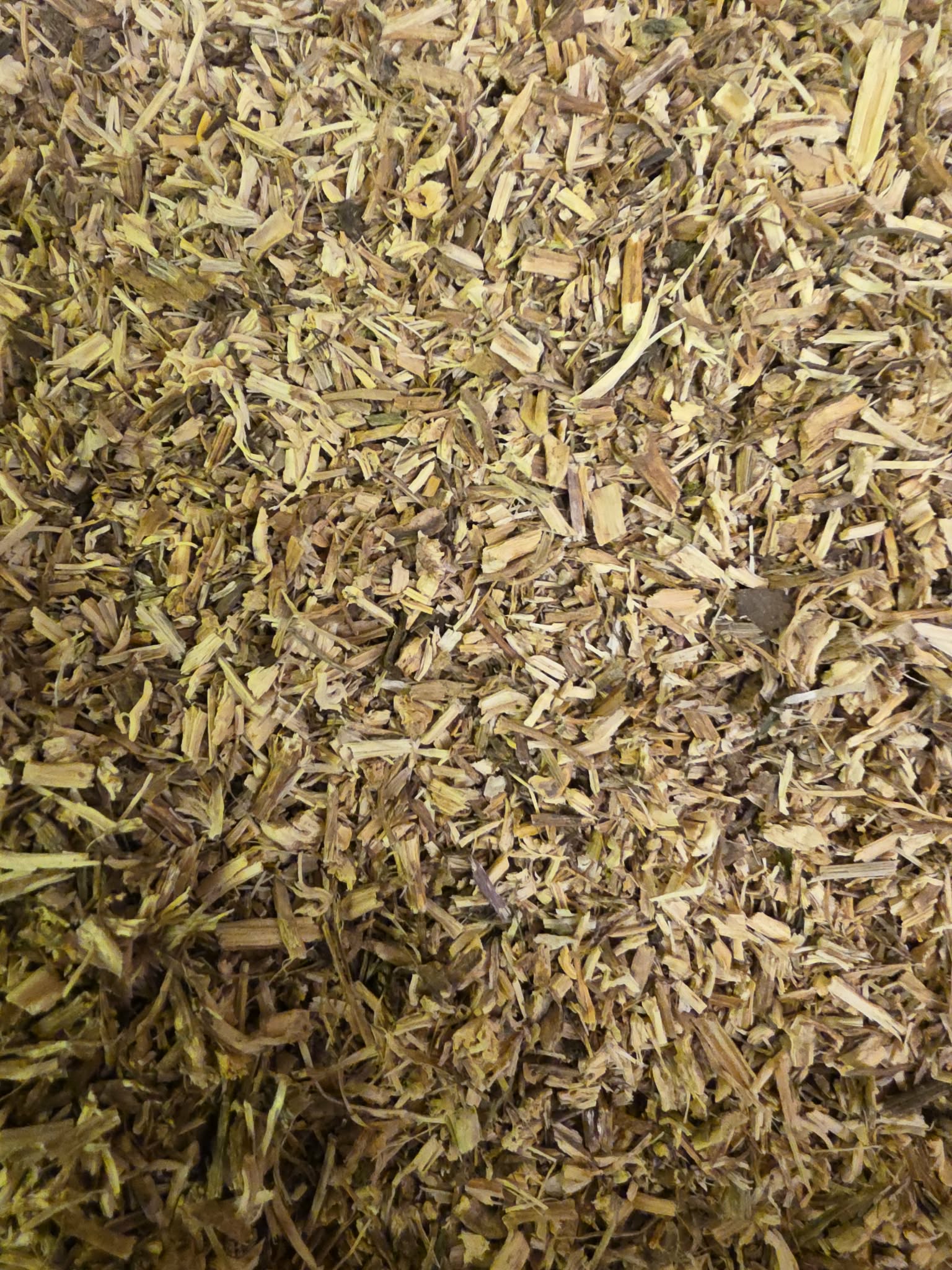 Close-up of dried and cut Organic Nettle root, an herbal remedy from Botanical Remedies herbal dispensary, loose herbal tea