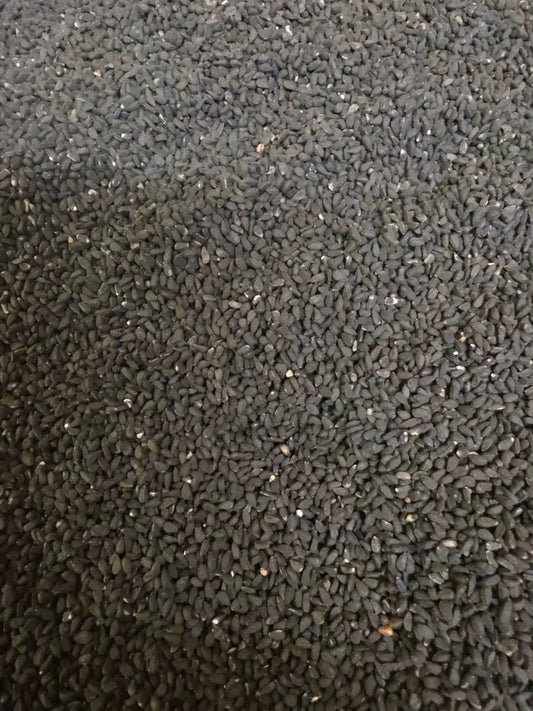 Close-up of Organic Nigella seeds, an herbal remedy from Botanical Remedies herbal dispensary, loose herbal tea