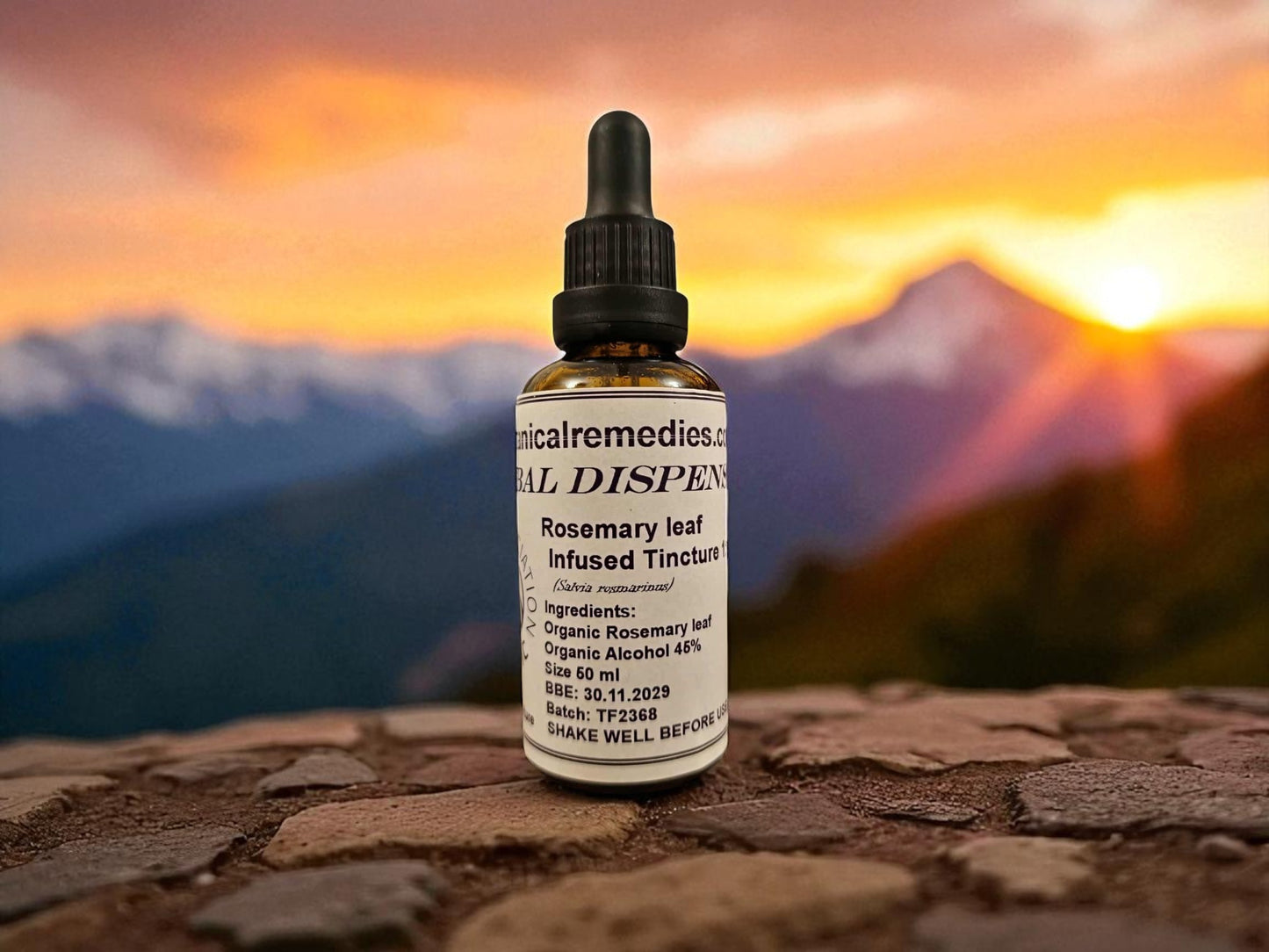 Dropper Bottle with Organic Rosemary leaf tincture from Botanical Remedies herbal dispensary, an herbal remedy