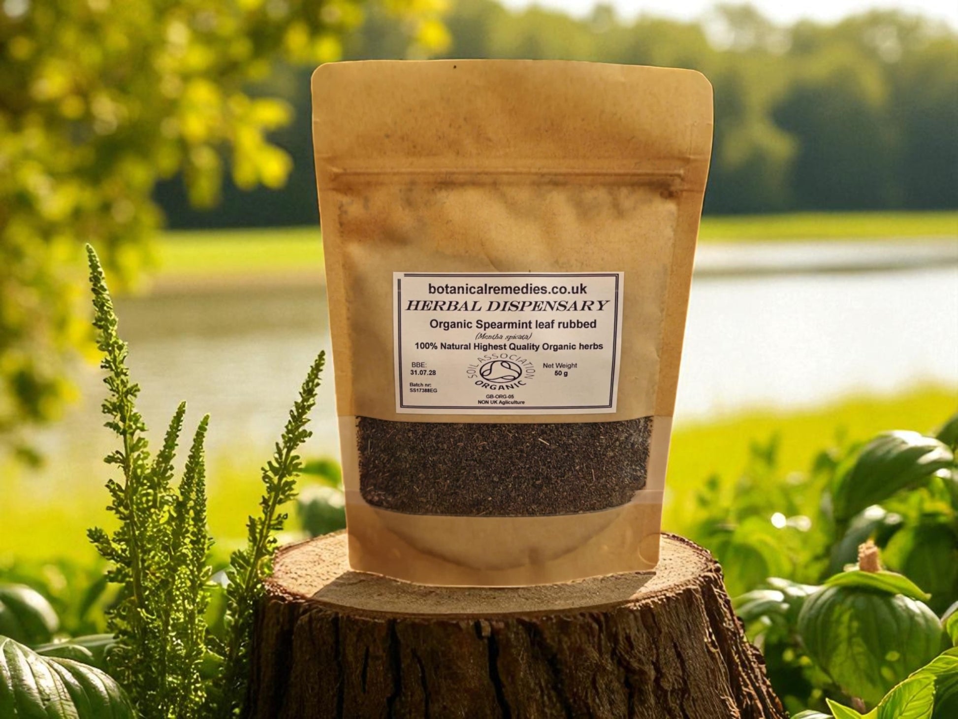 Zipped Package of Organic Spearmint leaf from Botanical remedies herbal dispensary, an herbal remedy, loose herbal tea