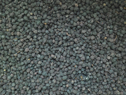 Close-up of dried Organic Bilberries, an superfood and herbal remedy from Botanical Remedies herbal dispensary, loose herbal tea