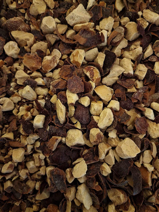 close up of Organic Horse Chestnut seeds from Botanical Remedies herbal dispensary, an herbal remedy, loose herbal tea