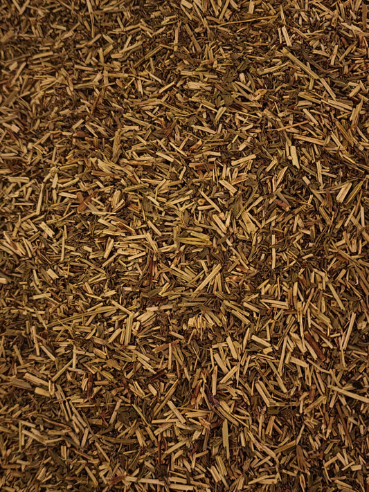 Close-up of dried and cut Organic Hyssop herb, from Botanical remedies herbal dispensary, an herbal remedy - loose herbal tea