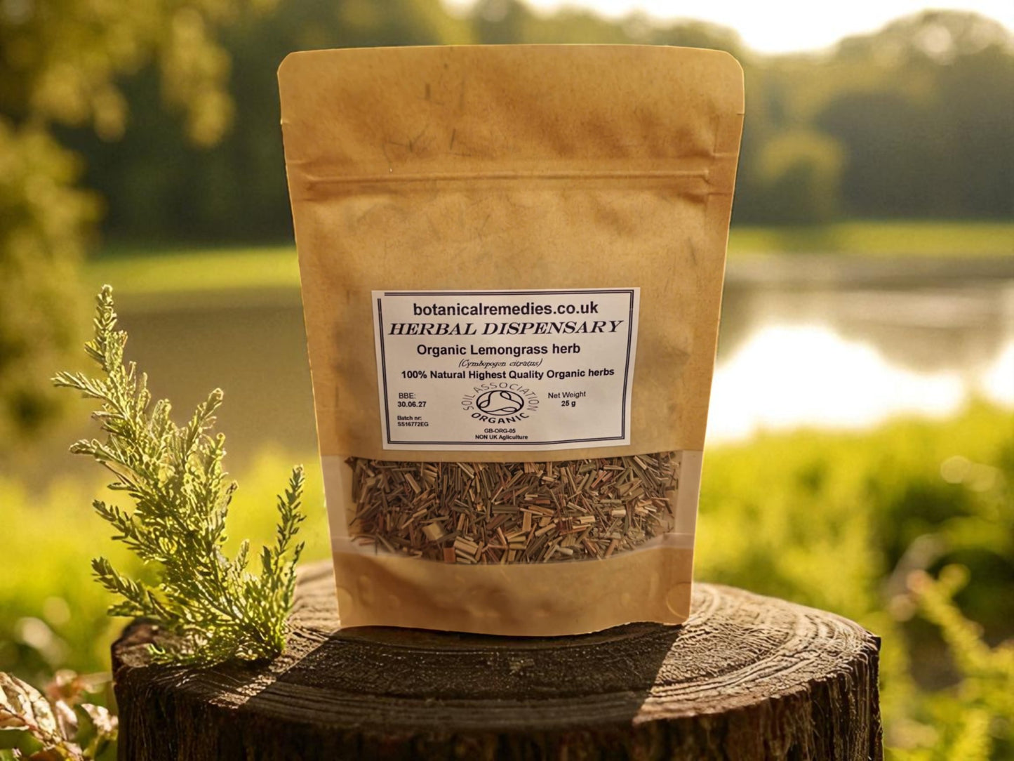 Zipped package with Organic Lemongrass herb from Botanical Remedies herbal dispensary, an herbal remedy, loose herbal tea