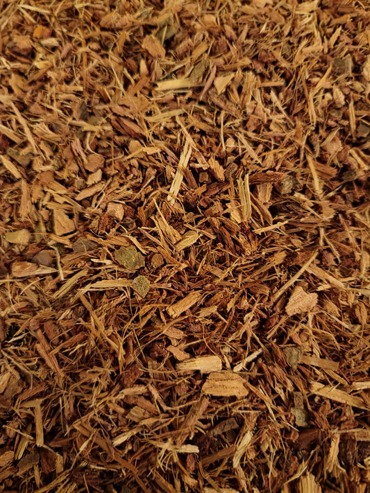 Close-up of dried Organic Oak bark, an herbal remedy from Botanical Remedies herbal dispensary, loose herbal tea