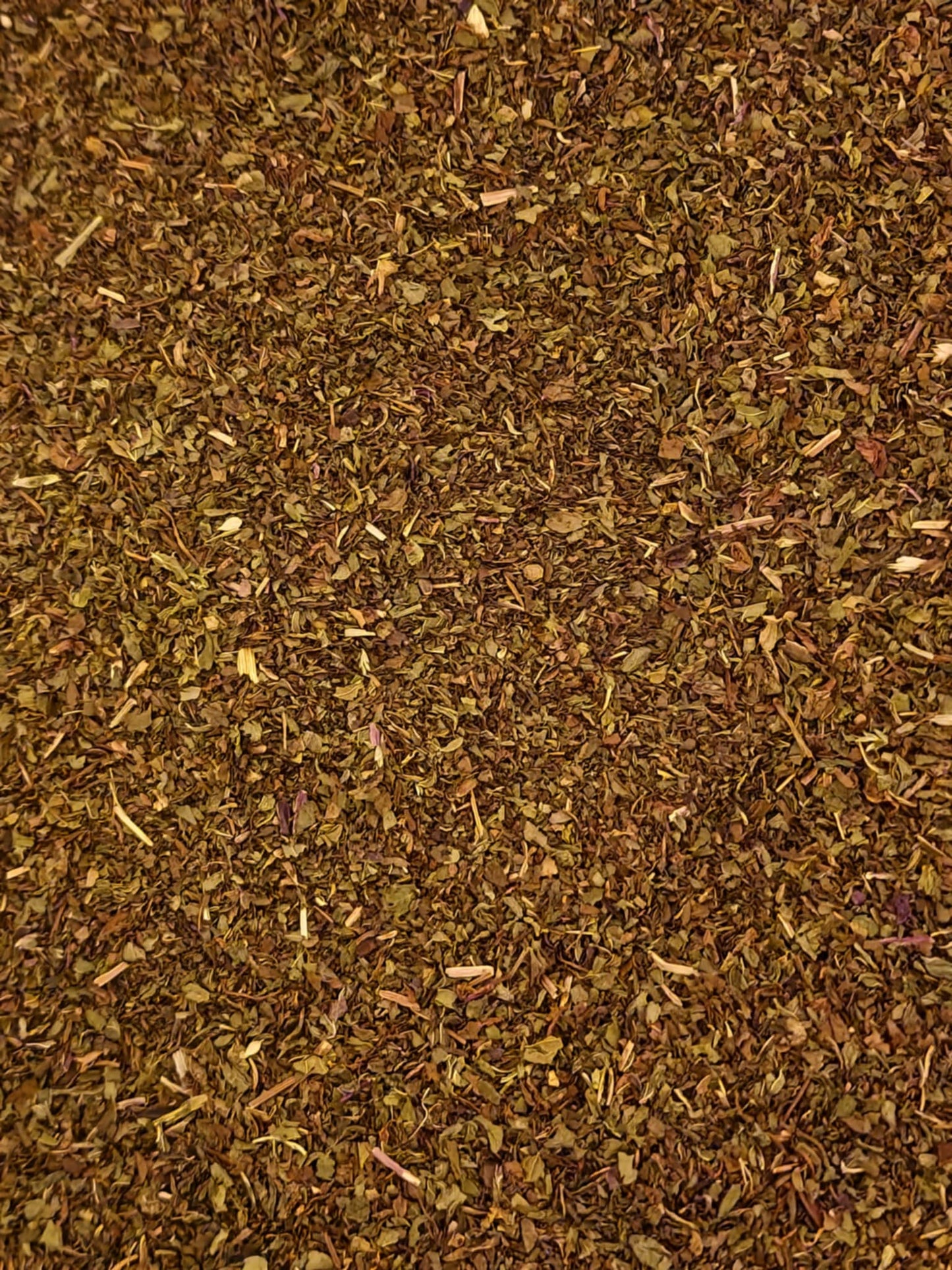 Close-up of dried and cut Organic Spearmint leaf from Botanical Remedies, an herbal remedy, loose herbal tea