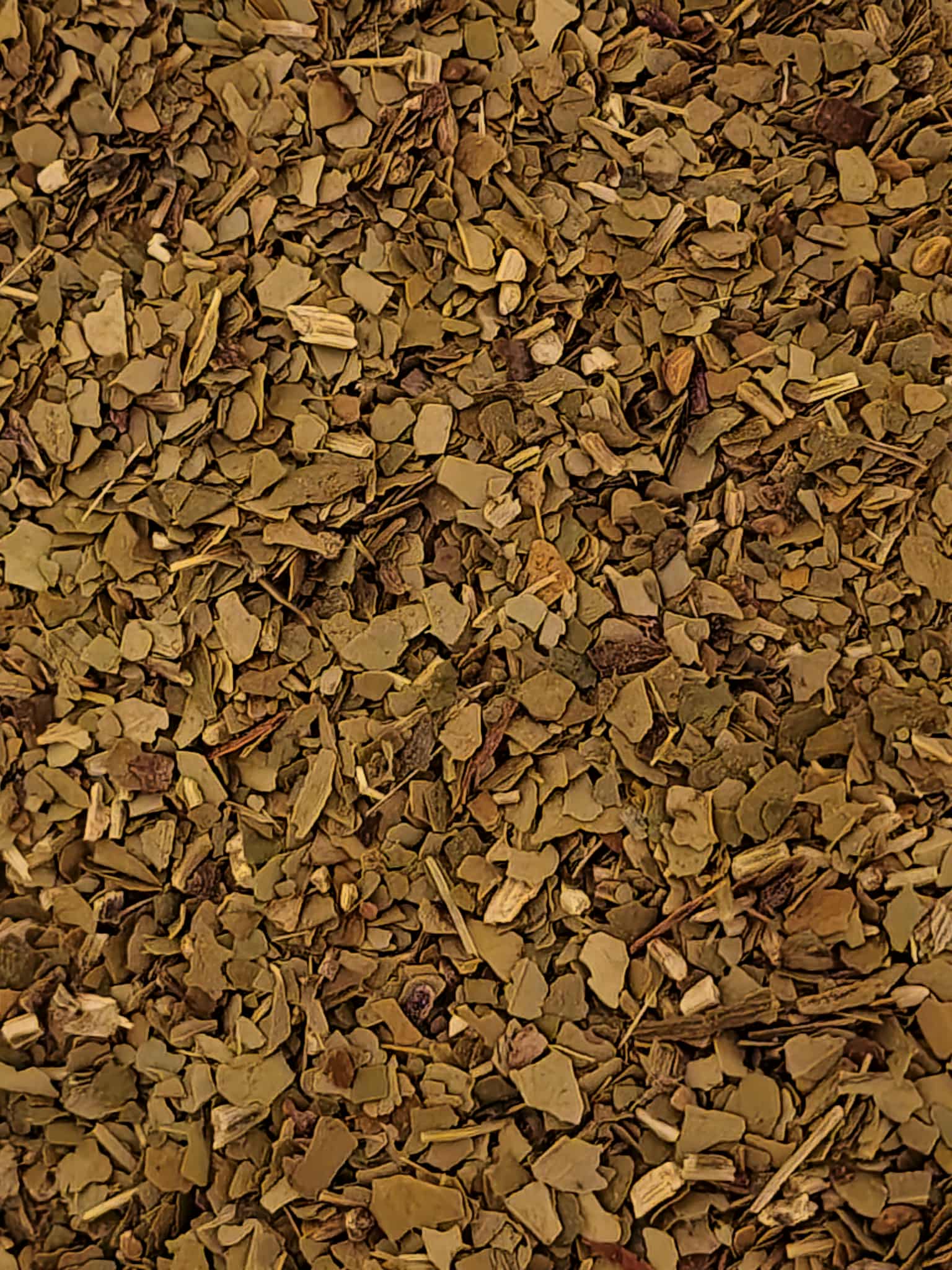 Close-up of dried Organic Yerba mate, an herbal remedy from Botanical remedies herbal dispensary, loose herbal tea