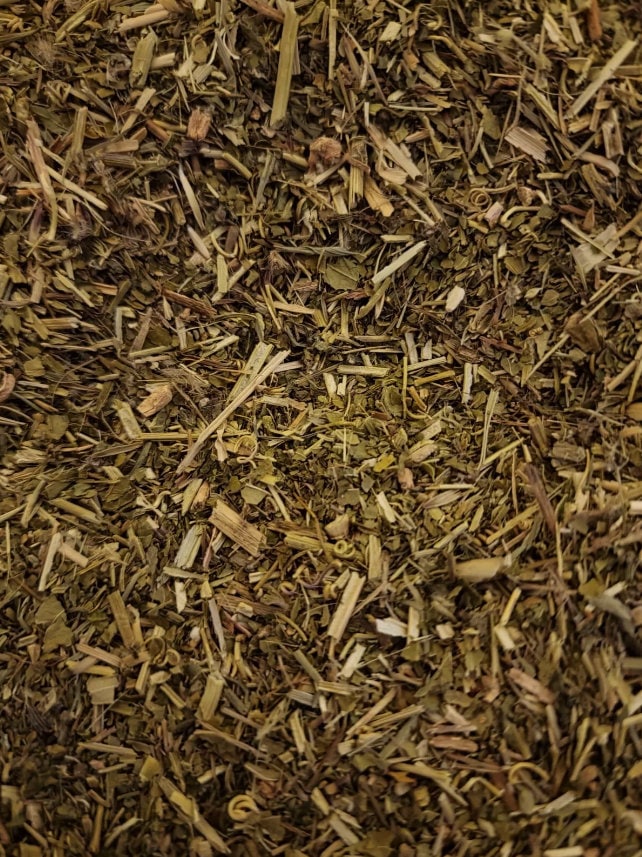 close up of dried and cut Passion Flower herb, calming and relaxing loose herbal tea