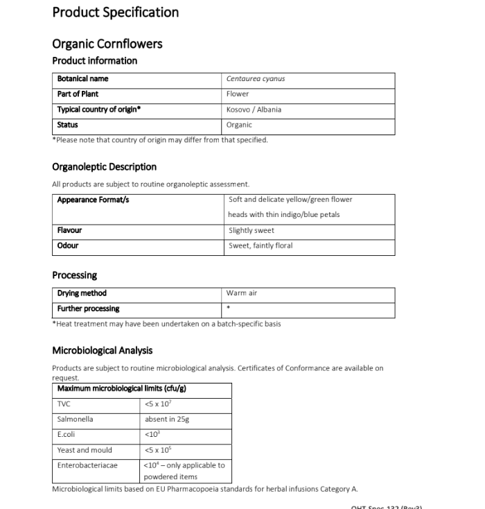 Organic Cornflower flowers (Centaurea cyanus)