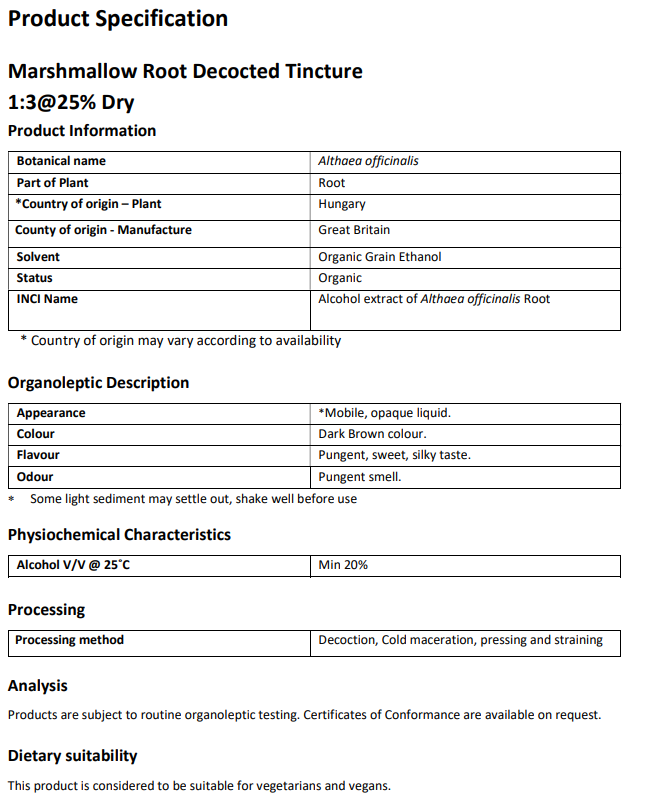 Organic Marshmallow root Tincture (Althaea officinalis)