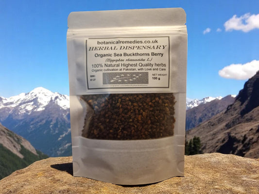 Package with Organic Sea Buckthorn berries, an herbal remedy