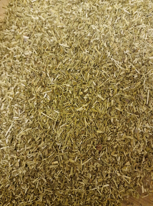 Close up of shepherd's purse herb cut, an herbal remedy from Botanical Remedies herbal dispensary, loose herbal tea