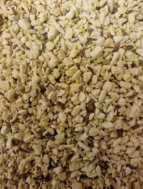 close up of dried and cut Soapwort root, an herbal remedy, loose herbal tea