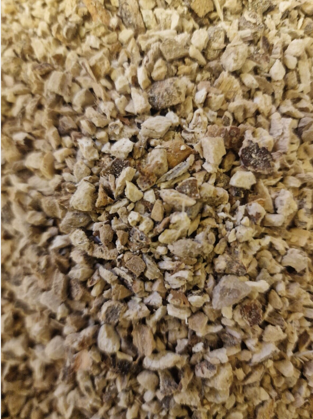 Close up of dried and cut Sweet Flag root, an herbal remedy from Botanical Remedies herbal dispensary, loose herbal tea