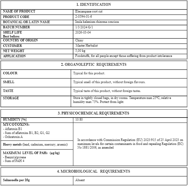 Elecampane root tea (Inula helenium L.) Lab-proven Quality and Purity