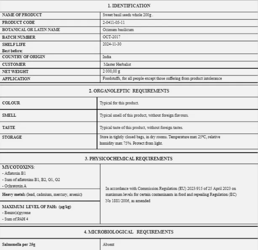 Sweet basil seeds (Ocimum basilicum L.) Lab-proven Quality and Purity