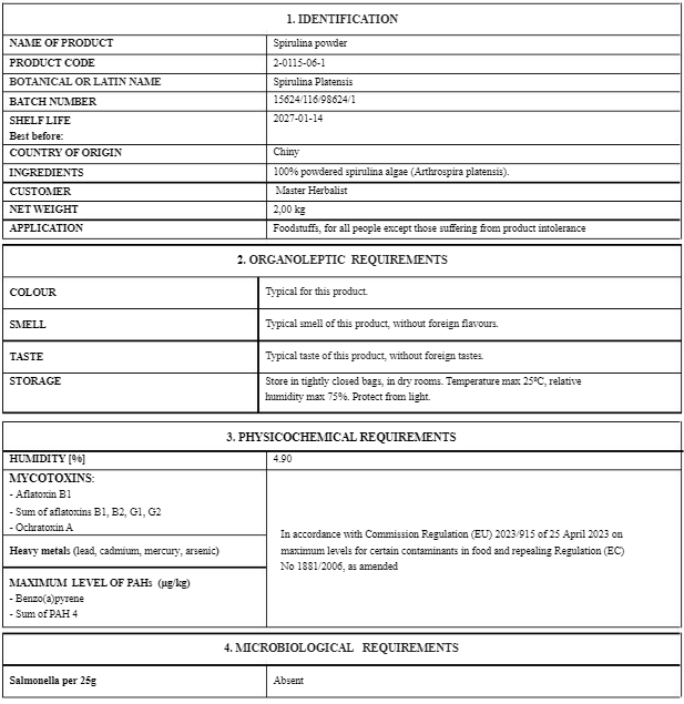 Spirulina powder superfood (Arthrospira platensis Gomont) Lab-proven Quality and Purity