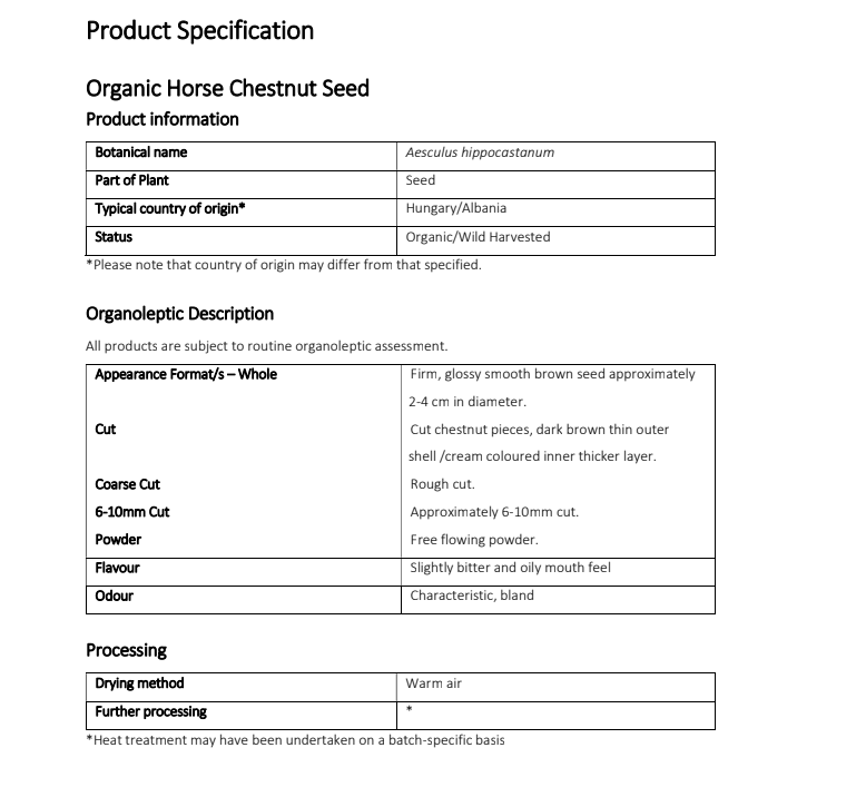 Organic Horse Chestnut seed tea (Aesculus hippocastanum L.) Lab-proven Quality and Purity