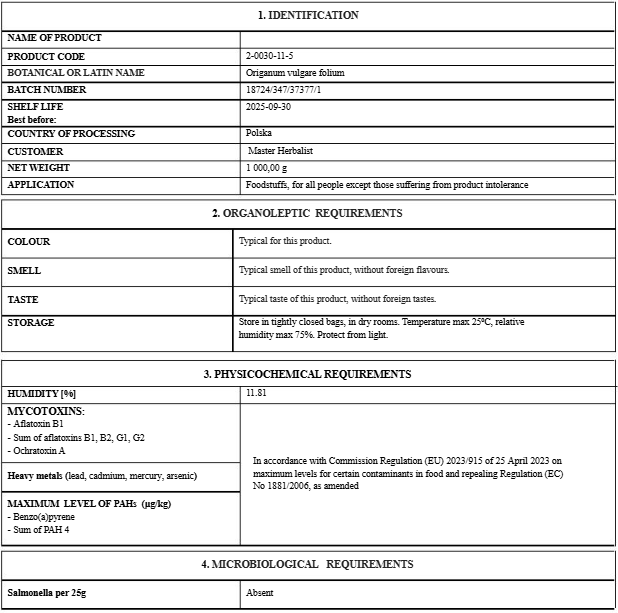 Oregano leaf tea (Origanum vulgare - L.) Lab-proven Quality and Purity