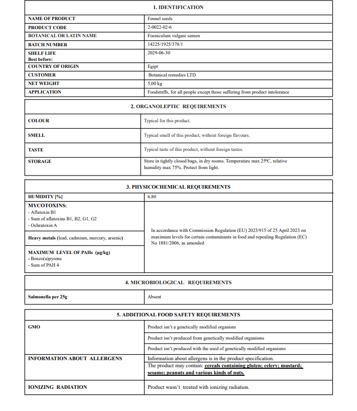 Fennel seeds tea (Foeniculum vulgare) Lab proven quality
