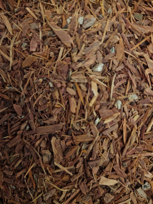 close up of Catuaba bark dried and cut, an herbal remedy, loose herbal tea