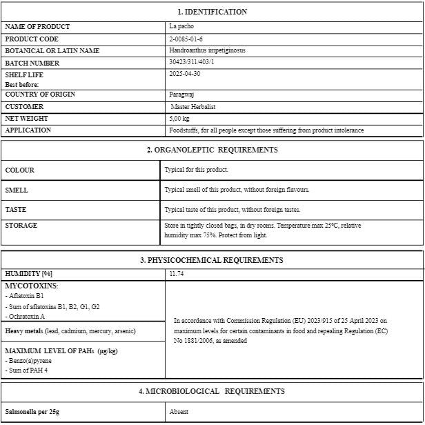 Pau D'Arco Taheebo (Handroanthus impetiginosus (Mart. ex DC.) Mattos) Lab-proven Quality and Purity