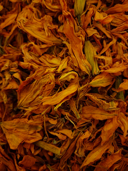 A stunning macro photograph showcasing premium-grade dried Lily flowers (Lilium spp.). The image highlights the vibrant, natural golden-orange and deep amber hues of the delicate petals, demonstrating that this batch is non-irradiated, non-GMO, and free from artificial dyes or sulfur treatments